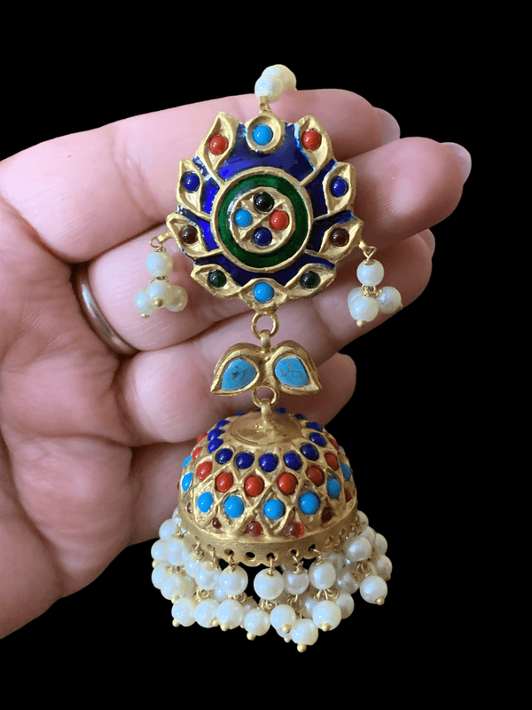 DER159 Gaiti kundan meenakari jhumka (SHIPS IN 4 WEEKS )