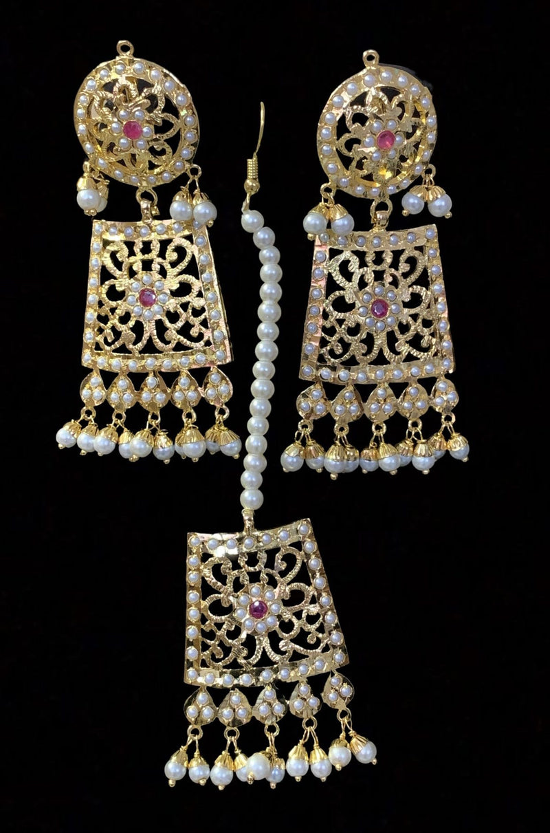 Safira necklace set with tika RUBY ( READY TO SHIP)