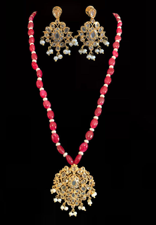 PS512 Hania hyderabadi pendant set in ruby with earrings  ( READY TO SHIP )