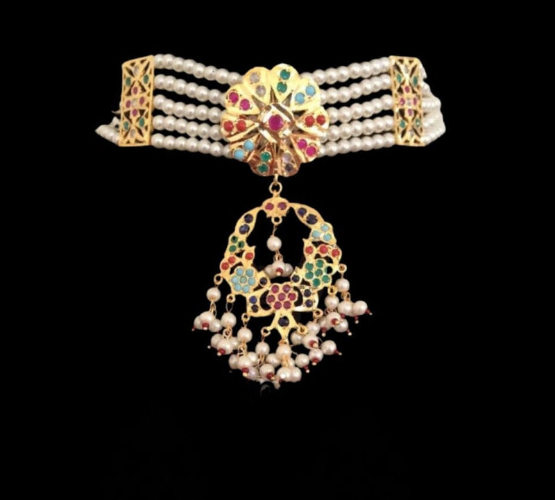 C100 Madhuri navratan choker set  ( SHIPS IN 2 WEEKS  )