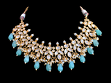 NS357 high quality polki necklace in pearls  and mint    beads ( READY TO SHIP)