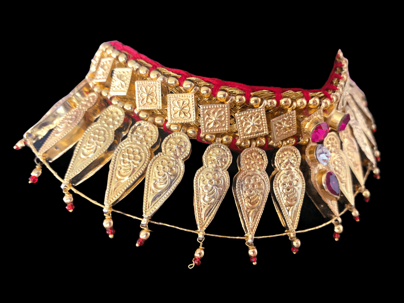 NS337 hyderabadi gold plated champakali necklace only (SHIPS IN 4 WEEKS )
