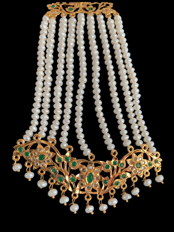 DJHR8 Abira  green jhoomar in fresh water pearls  ( READY TO SHIP)