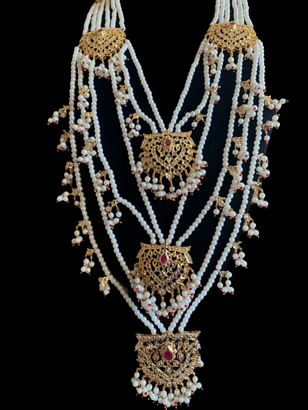 SAT63 Maahi bridal Hyderabadi three layered necklace with earrings ( READY TO SHIP )