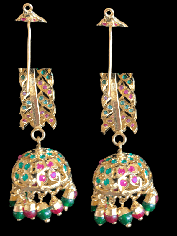 DER371 Gina jhumka - ruby emerald ( SHIPS IN 4 WEEKS  )