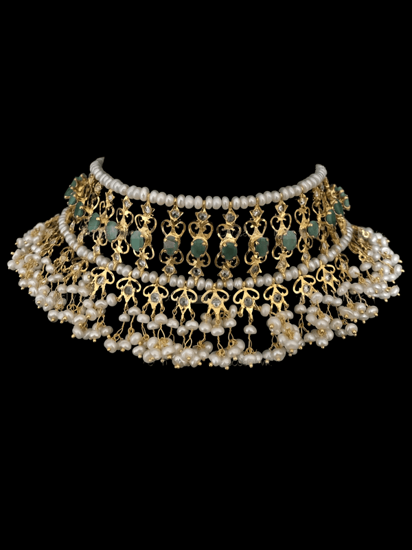 BR70 Viya bridal set in natural pearls and emeralds ( SHIPS IN 4 WEEKS)