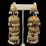 Sahiba three layer  jhumka in navratan