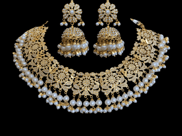 NS66 Rashmika Punjabi jadau necklace with jhumka ( SHIPS IN 4 WEEKS )