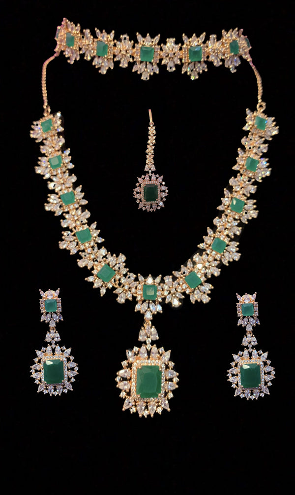 BR30 Sarah  gold plated cz set in green  ( READY TO SHIP )