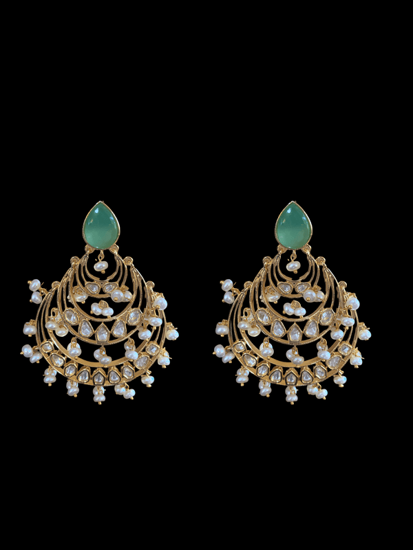 DER69 Tahira cz earrings in fresh water pearls- MINT GREEN ( READY TO SHIP)