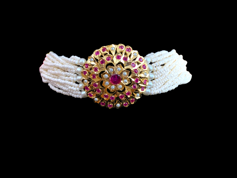 C193 Gold plated choker set in ruby   ( READY TO SHIP  )