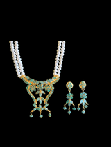 LN129 emerald long  necklace  set in fresh water pearls ( READY TO SHIP )