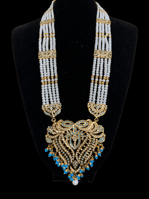 LN126  Sakshi turquoise pearl Jadau Rani haar with earrings tika ( SHIPS IN 4 WEEKS )