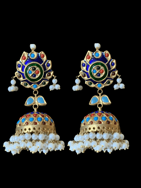 DER159 Gaiti kundan meenakari jhumka (SHIPS IN 4 WEEKS )