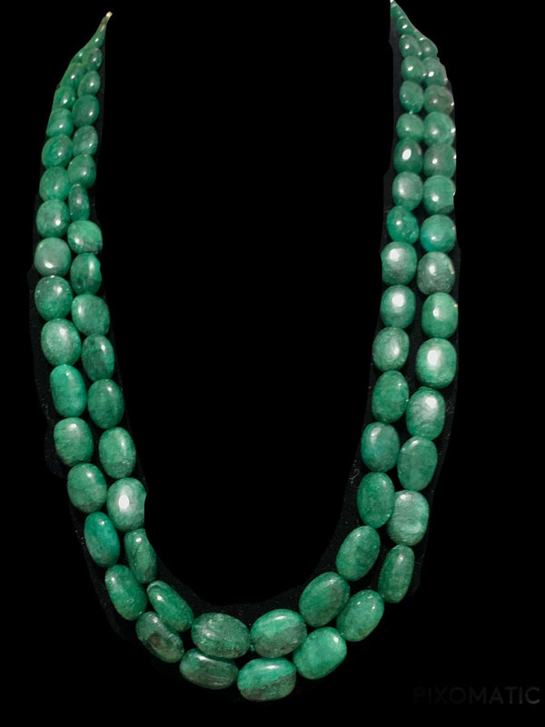 NS303 Emerald oval beads necklace in two  layer