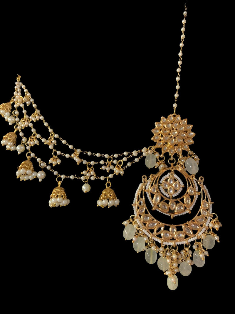 DER23 Oversized  kundan Chandbali earrings in pearls ( SHIPS IN 4 WEEKS )