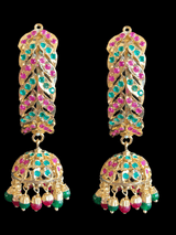 DER371 Gina jhumka - ruby emerald ( SHIPS IN 4 WEEKS  )