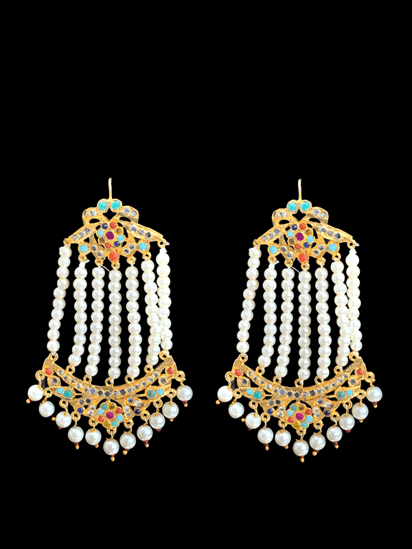 DER303 Navratan combination jhoomar earrings ( SHIPS IN 4 WEEKS )