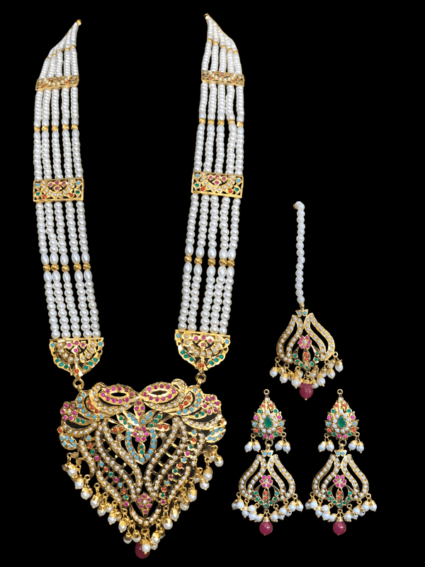 LN122 Sakshi navratan Jadau Rani haar with earrings tika ( SHIPS IN 4 WEEKS )