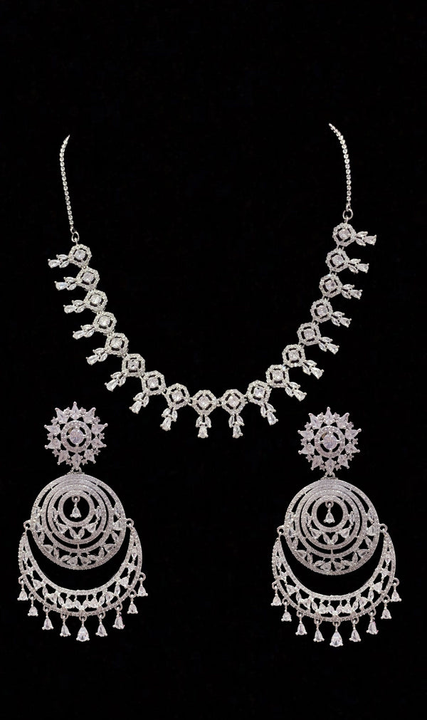 Mansi cz necklace set in silver plating ( READY TO SHIP  )