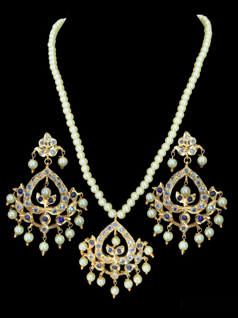 Diana sapphire   pendant set with Chandbali(SHIPS IN 4 WEEKS )