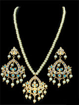 PS66 Diana feroza / turquoise  Hyderabad pendant set with Chandbali ( SHIPS IN 3 WEEKS )