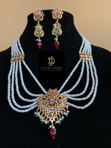 NS103 Sajal necklace in ruby emerald with fresh water  pearls (SHIPS IN 4 WEEKS )
