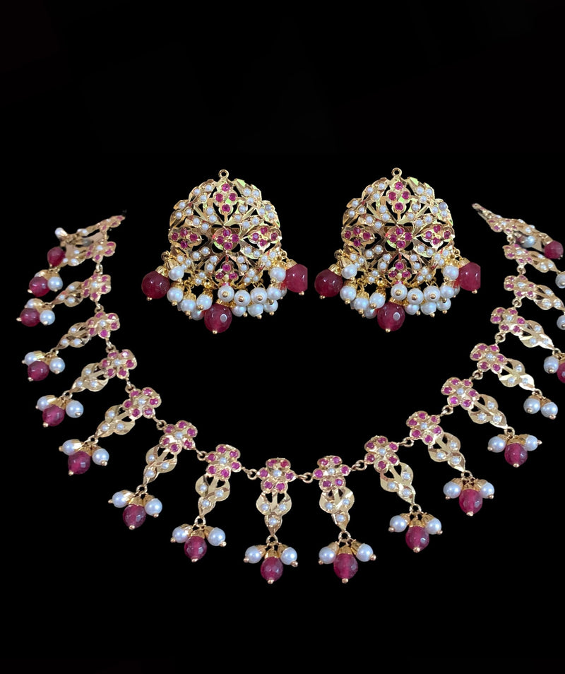 Alea punjabi Jadau necklace  set - ruby   (SHIPS IN 4 WEEKS )