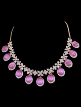 NS347 Gold plated high quality cz polki necklace with earrings - pink   ( READY TO SHIP)