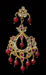 DER387 Eleena chandbali in red beads  ( SHIPS IN 2 WEEKS )
