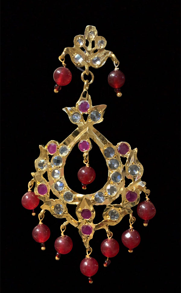 DER387 Eleena chandbali in red beads  ( SHIPS IN 2 WEEKS )