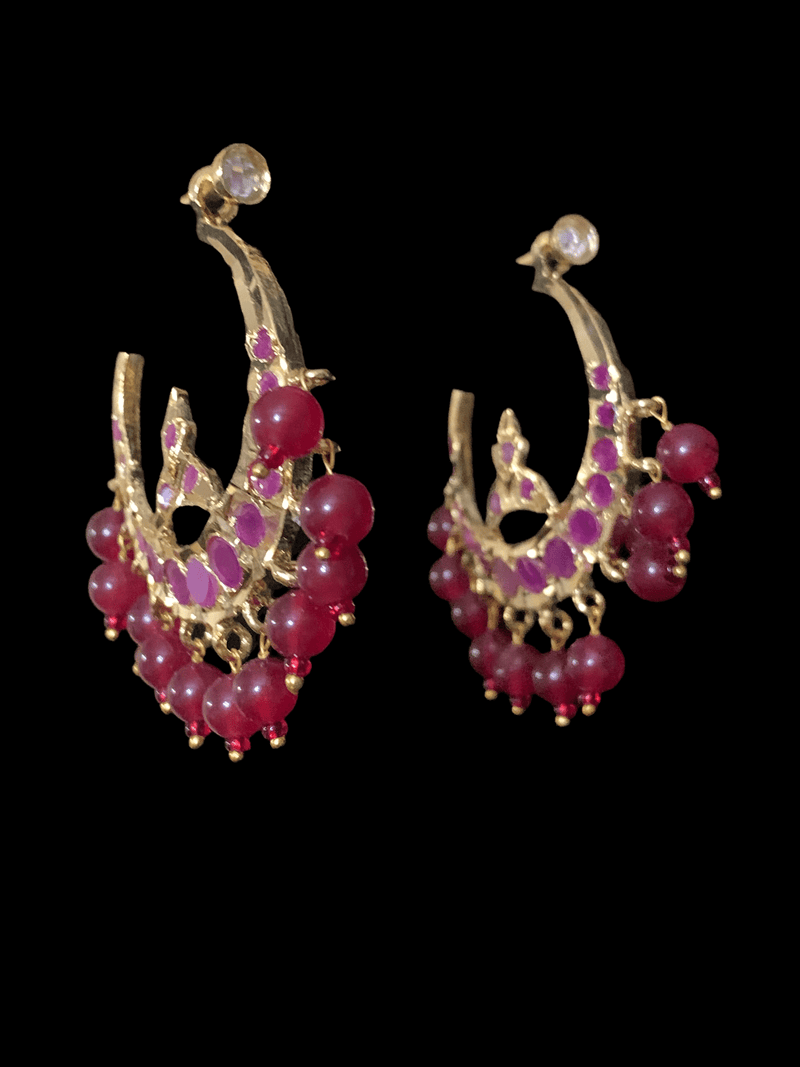 DER134 Hosna  gold  plated chandbali - red   (READY TO SHIP)