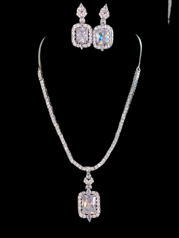 NS508 Myrha cz necklace set -clear  READY TO SHIP )