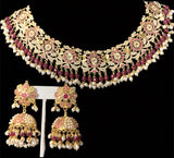 NS163 Rashmika jadau necklace with jhumka ( rubies ) ( SHIPS IN 4 WEEKS)