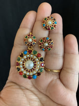 Navrattan Jadau Pendant Set in Gold Plated Silver PS 039