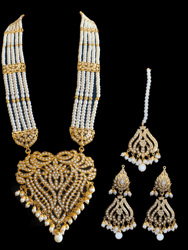 LN124  Sakshi pearl Jadau Rani haar with earrings tika ( READY TO SHIP )