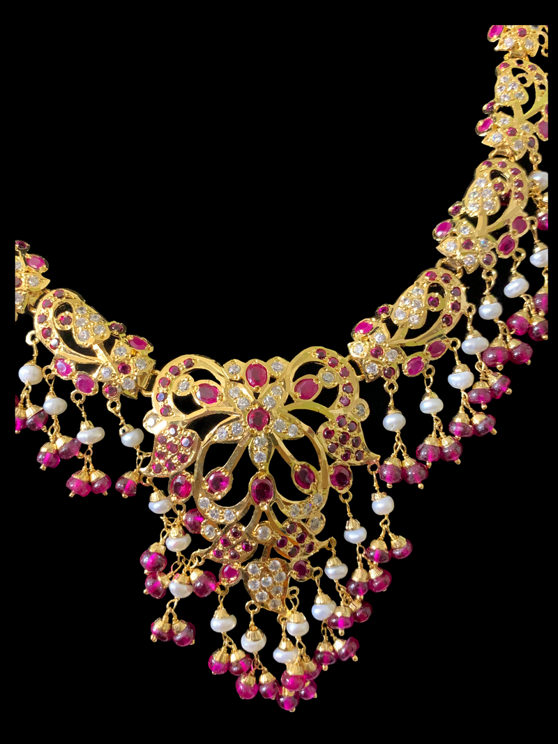 ANABIYA gold plated silver necklace set in ruby zircon ( SHIPS IN 5 WEEKS )