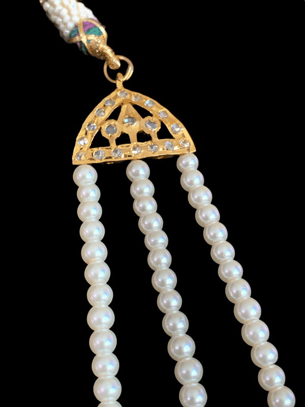 SAT37 Farmana three layer Hyderabadi necklace in pearls  ( SHIPS IN 4 WEEKS )