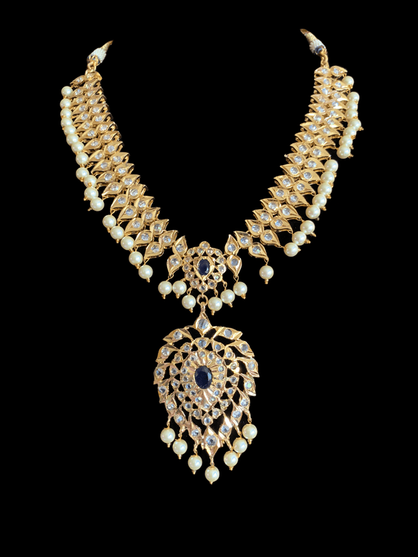 NS233 Ila nizami mango style bridal necklace with earrings in blue  (Ships in 4 weeks  )