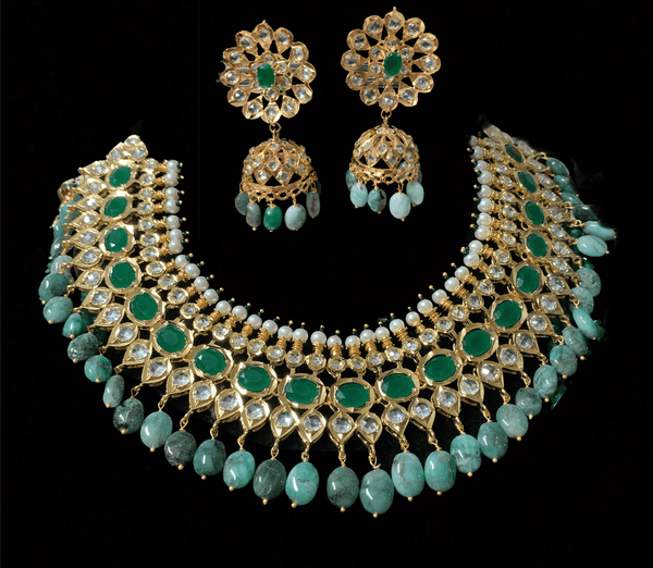Aleezay necklace set with  emerald ovals (SHIPS IN 2 WEEKS)