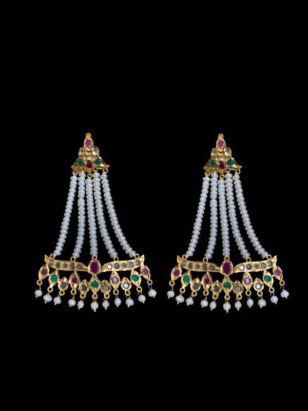 DER75 Hyderabadi jhoomar earrings in fresh water pearls ( SHIPS IN 4 WEEKS )