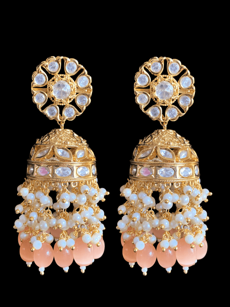 DER335 Shefa  polki jhumka - Peach ( READY TO SHIP )