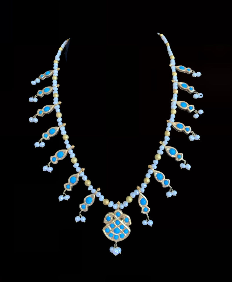 NS218 feroza kali necklace with natural turquoise and fresh water pearls (SHIPS IN 4 WEEKS  )