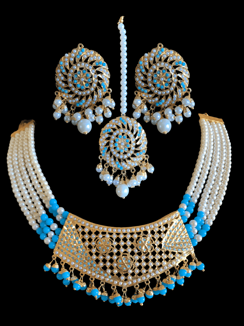 NS320 Sehar  punjabi Jadau necklace with earrings tika  (READY TO SHIP)