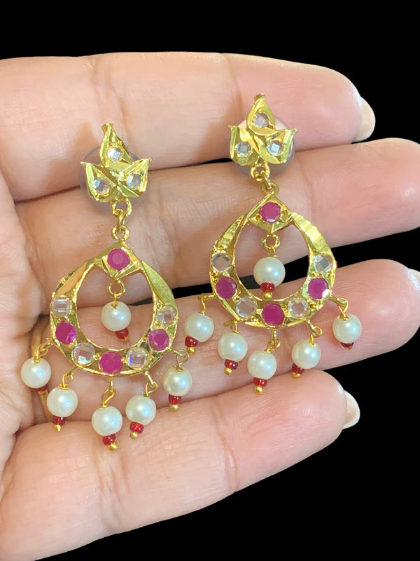 DER404 Neda chandbali in rubies (READY TO SHIP)