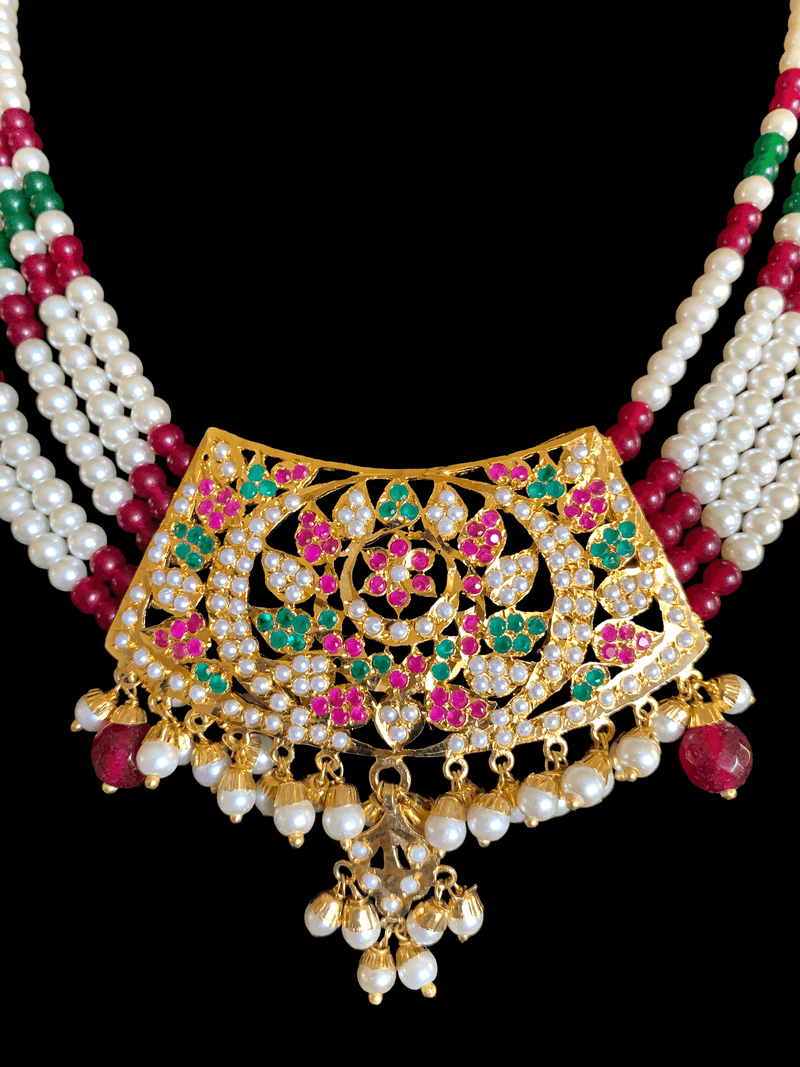 NS326 Ava short necklace set in ruby emerald  ( READY TO SHIP )