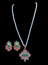 PS425  Ruby emerald pendant set in fresh water pearls ( READY TO SHIP )