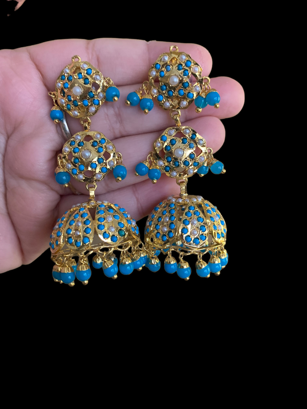 DER393 Hina jhumka ( turquoise )  ( SHIPS IN 4 WEEKS )