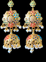 Navratan gold plated silver jhumka earrings