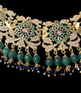Rashmika jadau necklace with jhumka ( green blue ) (SHIPS IN 4 WEEKS )